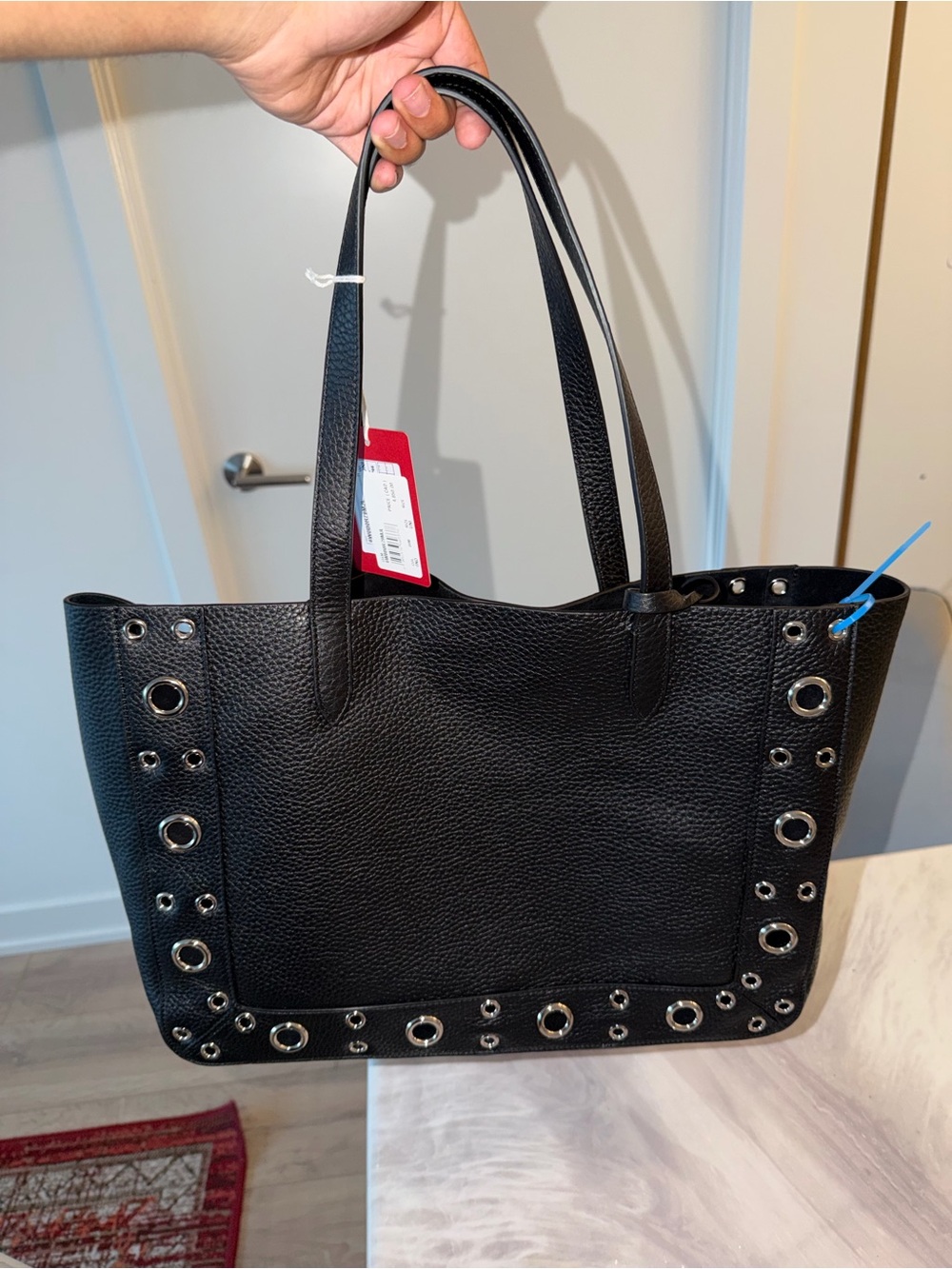 Valentino Garavani Black Pebbled Leather Tote with Silver Studs (Nellcôte) - Picture 8 of 9